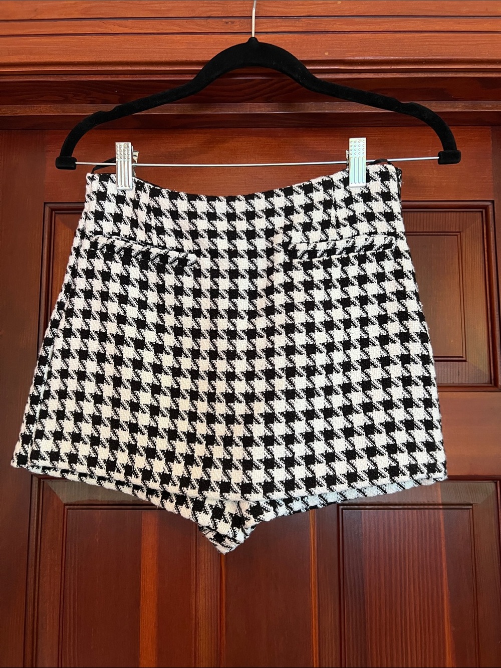 Zara Black & White Houndstooth High-Waist Shorts